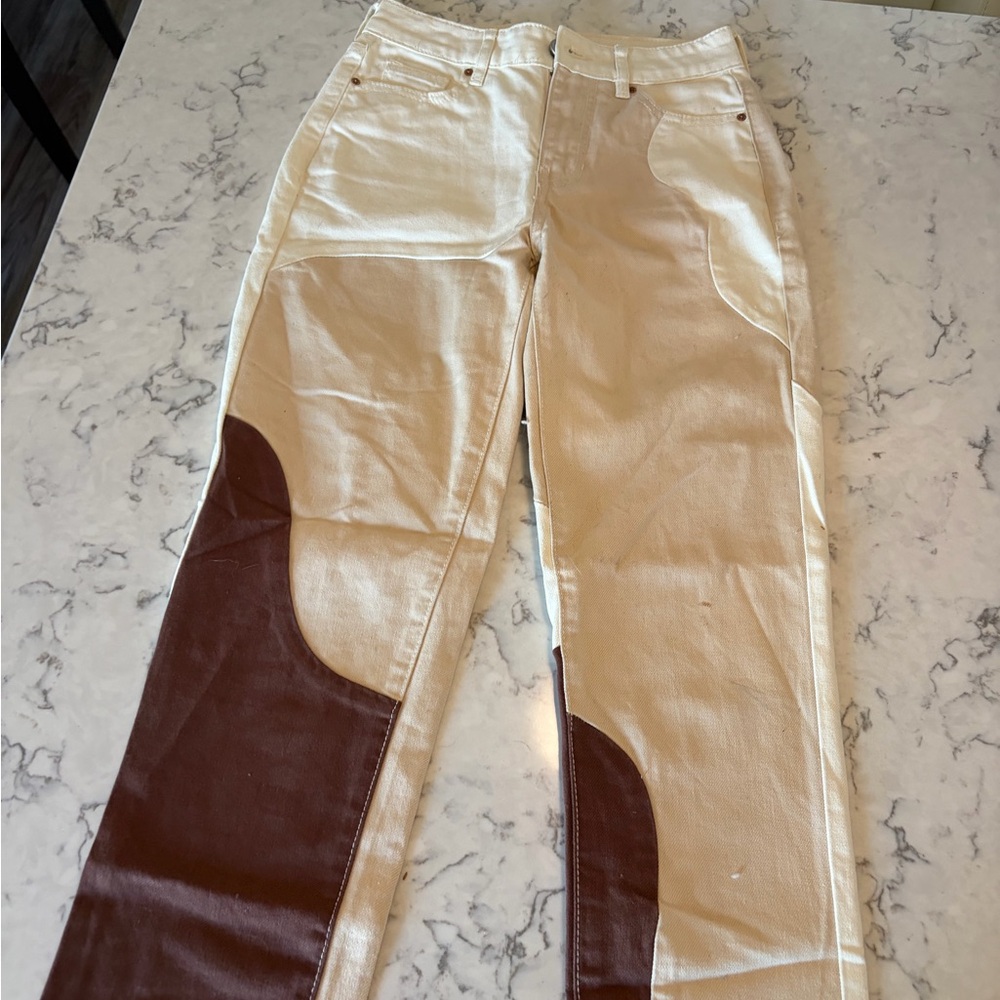 PacSun Cream and Brown Straight Leg Jeans